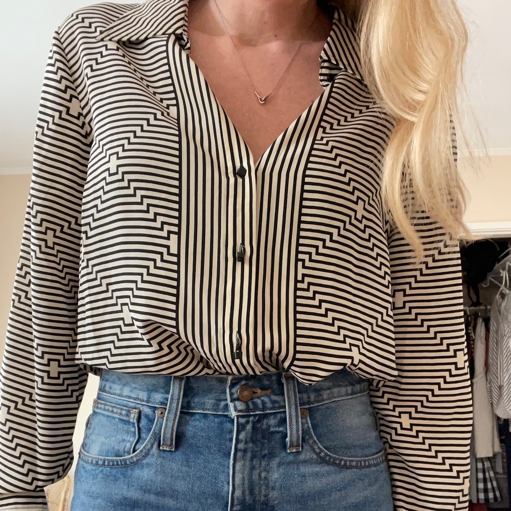 Tracey Reese Geometric Print Button Down Blouse